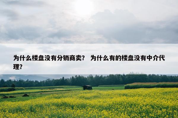 为什么楼盘没有分销商卖？ 为什么有的楼盘没有中介代理？