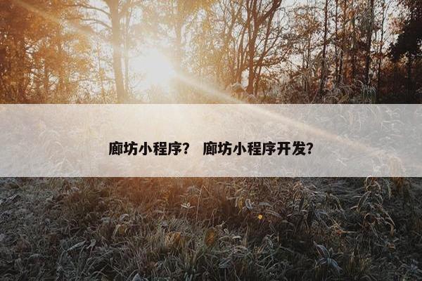 廊坊小程序？ 廊坊小程序开发？