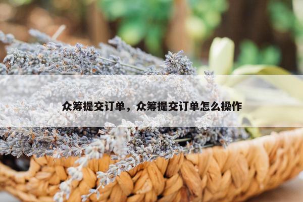 众筹提交订单，众筹提交订单怎么操作