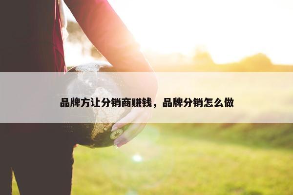 品牌方让分销商赚钱，品牌分销怎么做