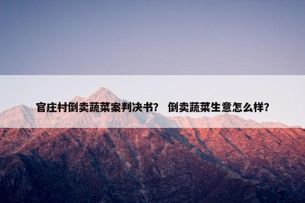 官庄村倒卖蔬菜案判决书？ 倒卖蔬菜生意怎么样？
