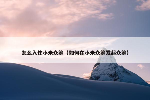 怎么入住小米众筹（如何在小米众筹发起众筹）