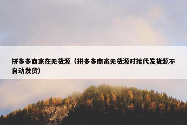 拼多多商家在无货源（拼多多商家无货源对接代发货源不自动发货）