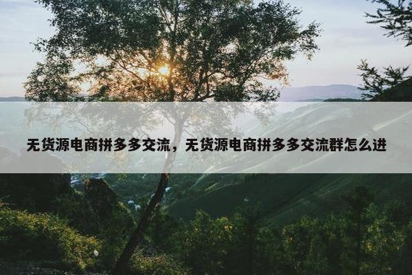 无货源电商拼多多交流，无货源电商拼多多交流群怎么进